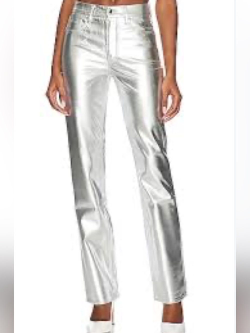 Good American Silver Metallic Straight-Leg Pants